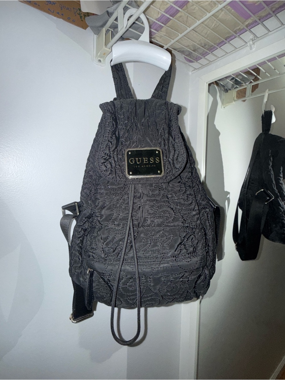 GUESS Black Quilted Drawstring Backpack